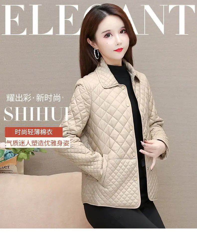 Herbst Winter Frauen Midi Plaid Stepp Mäntel Mode Weibliche Koreanische Kleidung Neue Feste Beiläufige Verdicken Warme Langarm Jacken.