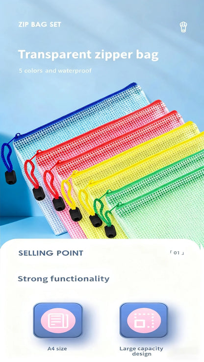 Zipper Documents Bag A4/A5 Plastic Folders A3 Transparent Waterproo File Organize Storage Bag School Office Stationery Supplies.