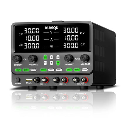 KUAIQU Newest 30V10A Dual Channel Bench Power Supply 3-Way Series-Parallel Output Overvoltage Overcurrent Protection Laboratory.