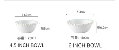 Ceramic Tableware Set Nordic Creative Pearls Beaded Edge Western Food Snack Plate Rice Bowl Soup Bowl Steak Plate Set Kitchen.