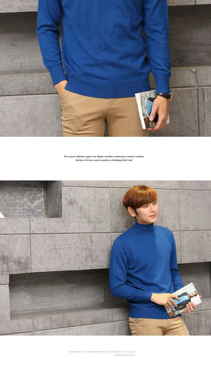 Cashmere Wool Solid Autumn Winter Men's Warm Turtleneck Knit Loose Long Sleeve Sweater Casual Comfortable Pullover Thick Sweater.