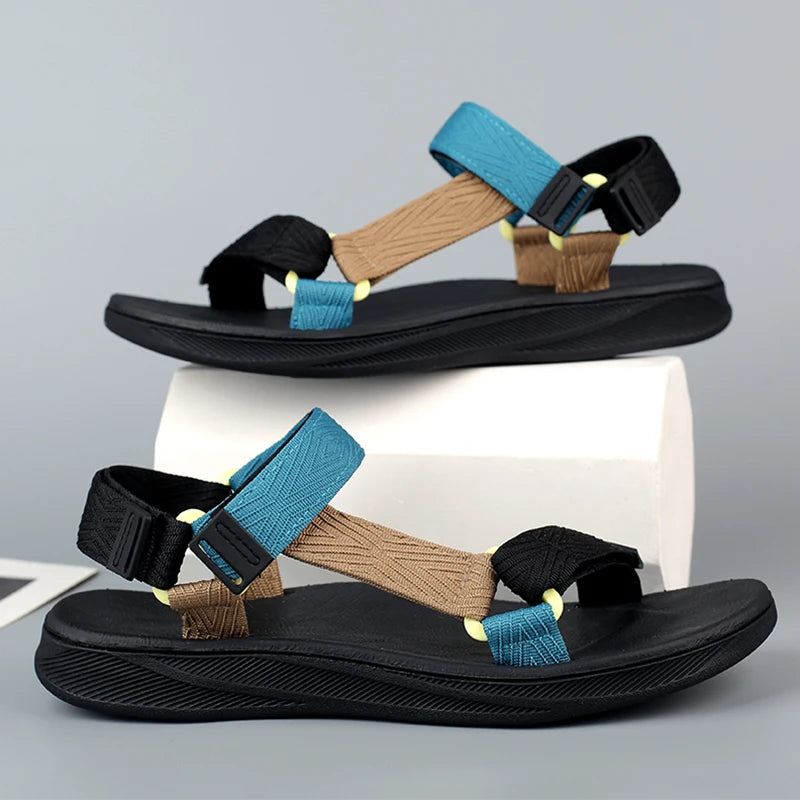 Classic Black Men Sport Sandals Summer Leisure Beach Holiday Sandals Outdoor Antiskid Breathable Flat Sandals Shoes