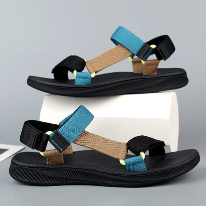 Classic Black Men Sport Sandals Summer Leisure Beach Holiday Sandals Outdoor Antiskid Breathable Flat Sandals Shoes