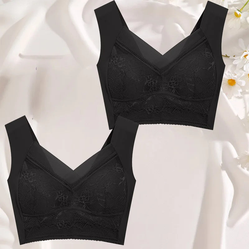 FINETOO 2Pcs Plus Size Sexy Crop Tank Top Seamless Bra Push Up Women Bras Wireless Bralette Femme Underwear Sports Lace Lingerie