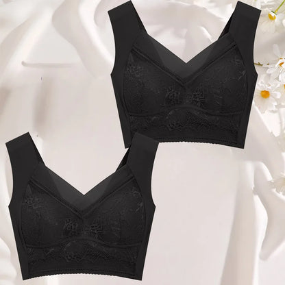 FINETOO 2Pcs Plus Size Sexy Crop Tank Top Seamless Bra Push Up Women Bras Wireless Bralette Femme Underwear Sports Lace Lingerie