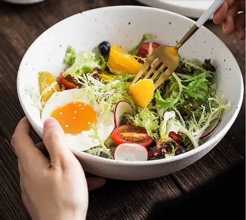 Japanese-style Tableware Set Bowls and Plates Round White Ink Point Dinner Plates Home Creative Western Dishes Dinner Plates.