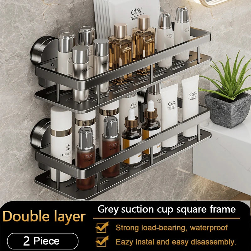Saugnapf Badezimmer Regal Kein Bohren Wandmontage Shampoo Flasche Duschregal Toilette Lagerregal Aluminium Badezimmer Küche
