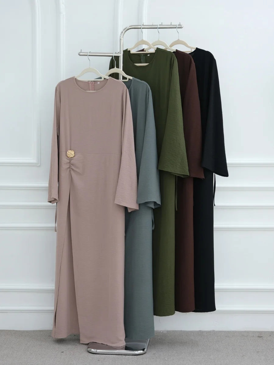 Muslim Women Arabic Dubai Abaya Solid Drawstring Long Dress Modest Ramadan Kaftan Robe Femme musulmane Islam Clothing Kebaya.
