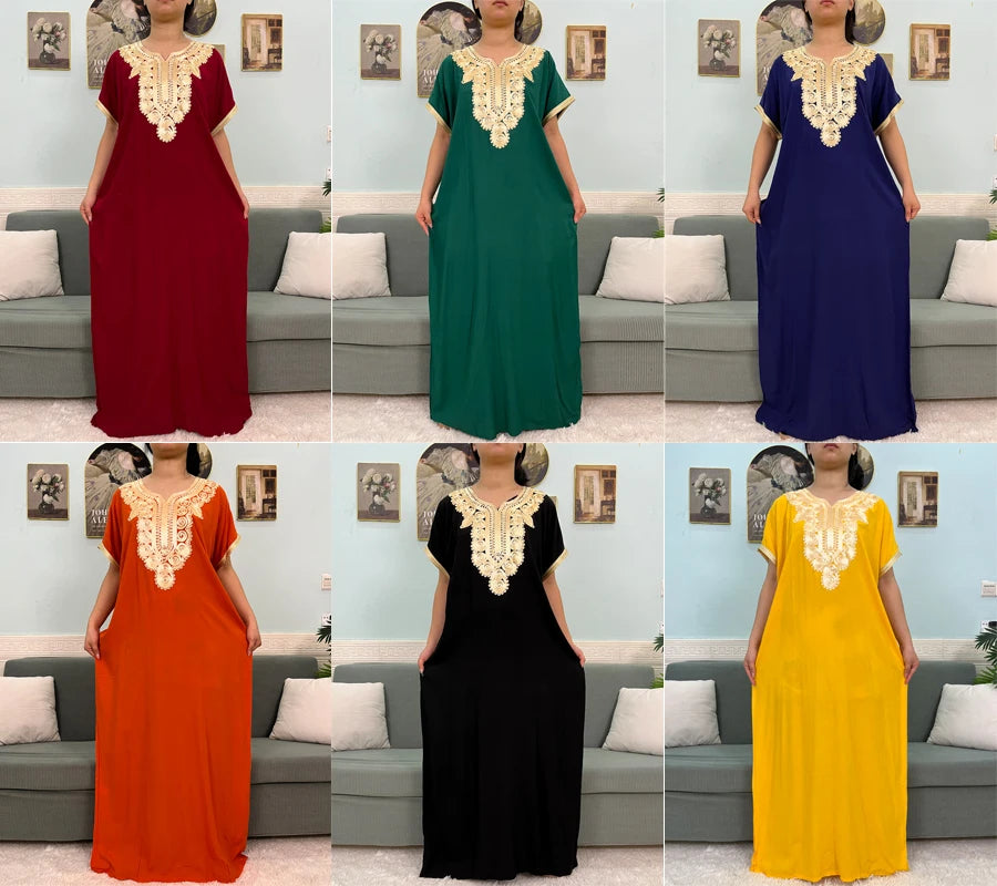 Muslimische Reine Abayas Für Frauen Dubai Baumwolle Applikationen Lose Fit Femme Robe Türkei Islam Traditionelle Kleider Mit Kopftuch Turban.