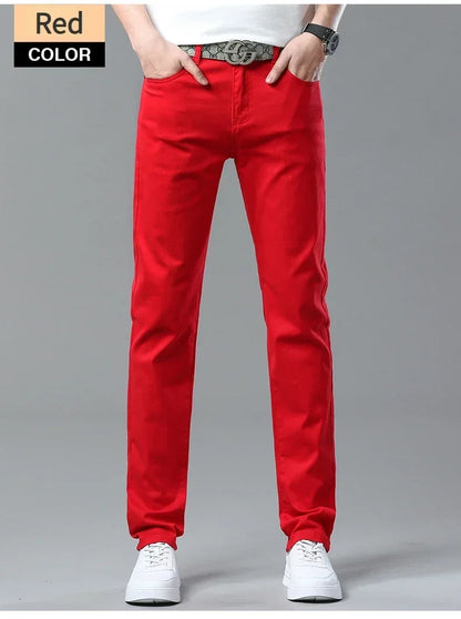 98% Cotton 4 Colors Stretchy Jeans Men's Mid-waist Straight Pencil Denim Trousers Brand Clothing Personality Fashion Male Pants.