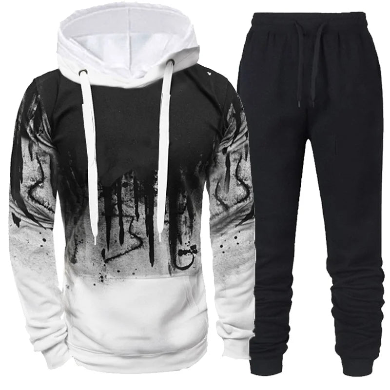 Autumn Winter Trending Tracksuits Men Camouflage Hoodie + Pant 2 Piece Set Sports Wear 3d Ink Jogging Suits.