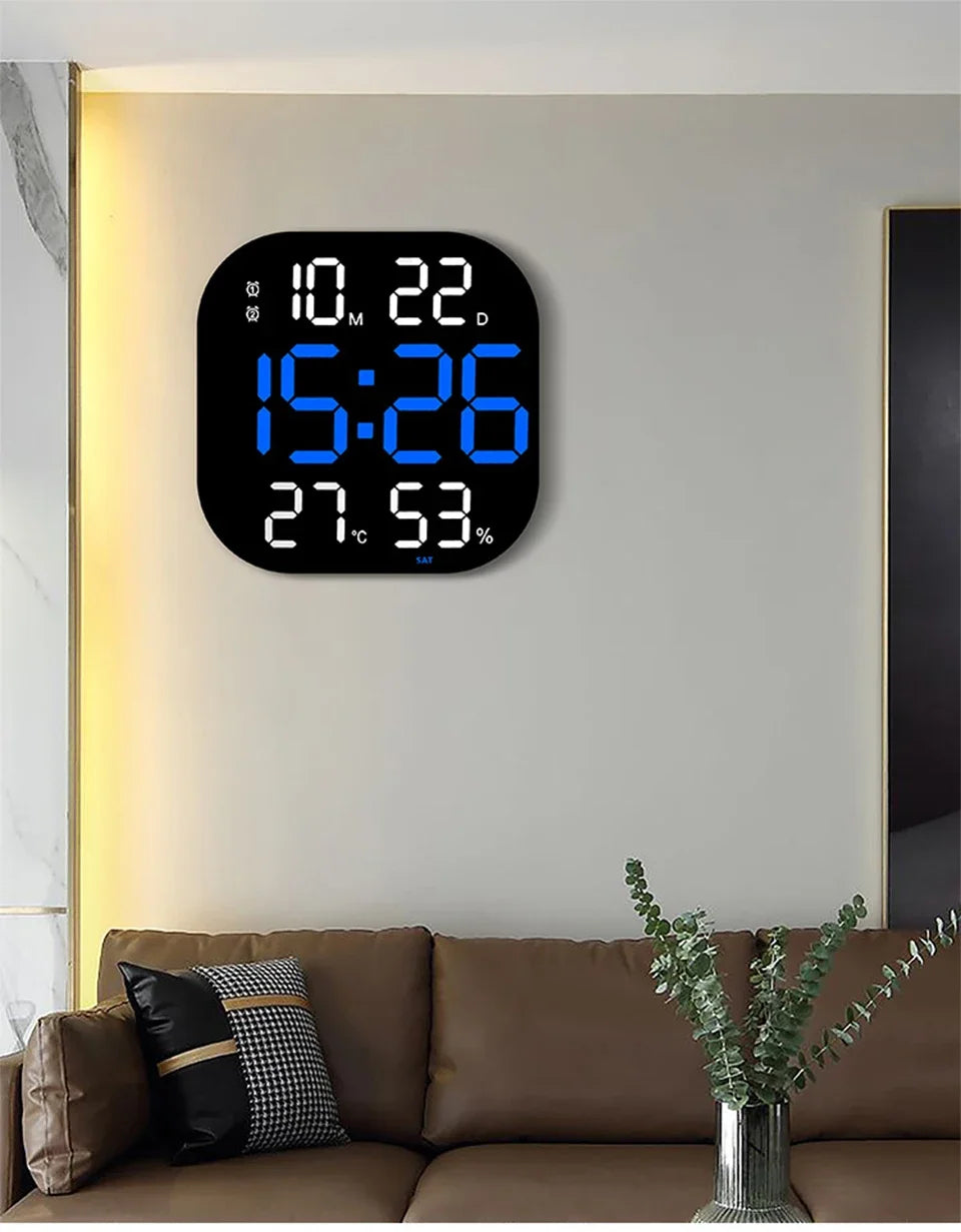 13 Zoll LED große digitale Wanduhr mit Fernbedienung TEMP Luftfeuchtigkeit Woche Auto Dimmer 12/24H Wecker für Home Office Dekor