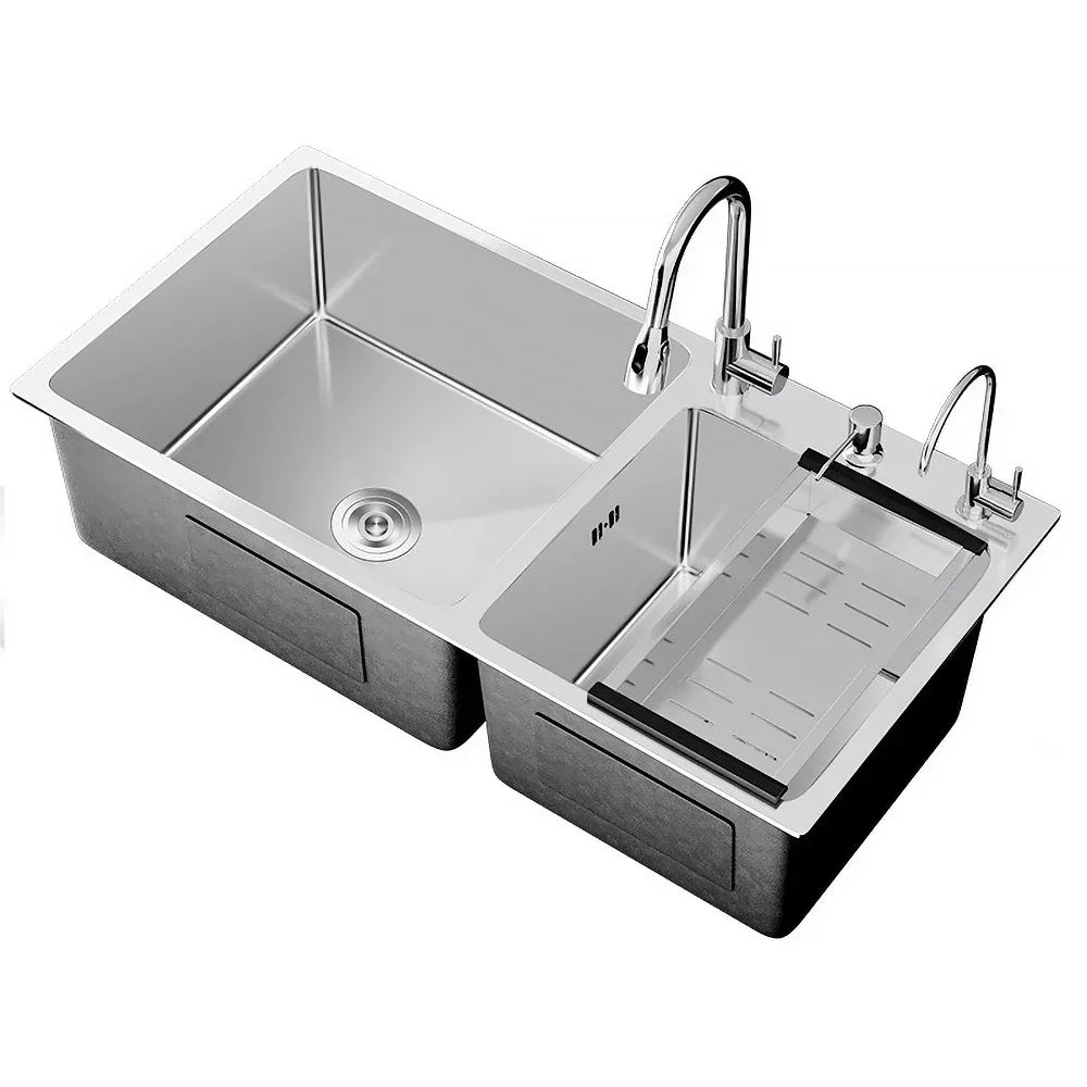304 Stainless Steel Kitchen Sink Above Counter Undermounter Silver Double Farmhouse Wash Basin with Gourmet Faucet Drainage