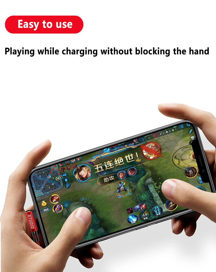 For Gaming Elbow Fast Charger Cable for iPhone 14 8 7 6S Plus 13 12 mini 11 Pro XS Max XR X 90 Degree Braided USB Charging Cable.