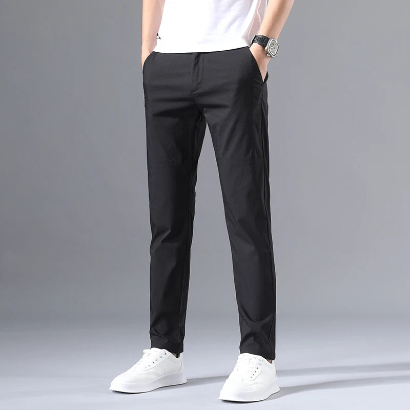 2025 Men's Casual Pants Slim Fit Stretch Classic Chino Trouser Male Stretch Elastic Korean Summer Dress Ice Light Thin Business.
