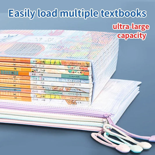 Zipper Mesh Bags A4/A5 Plastic Zipper Bags For Organizing Waterproof Clear Travel Bags Office Supplies Document，color random.