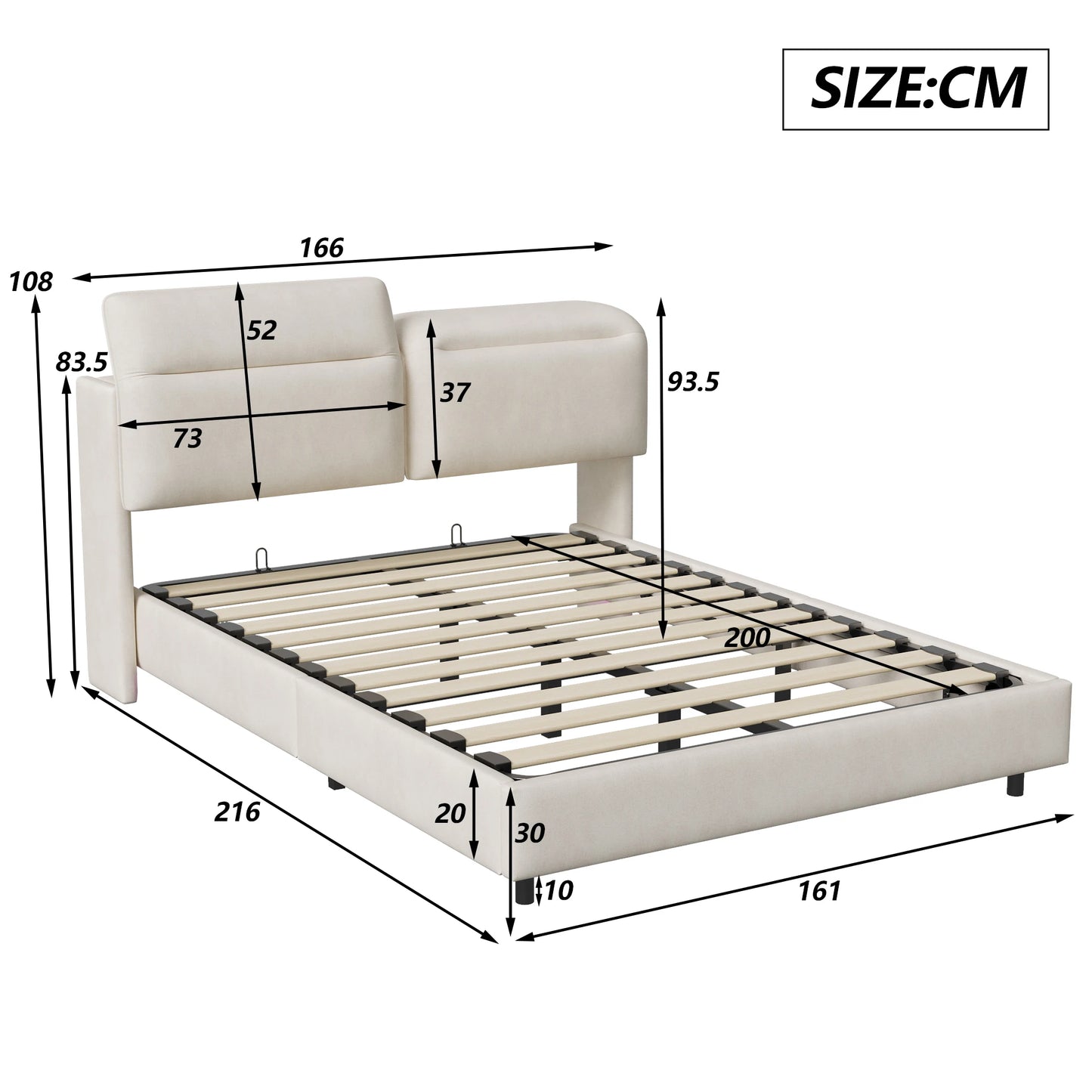 Lazyspace Samt gepolstertes Bett, Doppelbettrahmen, hydraulisches Bett mit Stauraum, verstellbarem Kopfteil und LED-Beleuchtung unter dem Bett