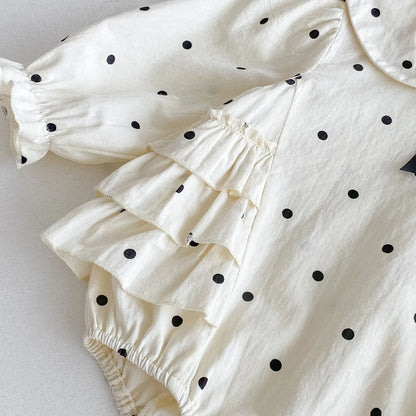 2023 herbst Neue Baby Mädchen Bodysuit Baumwolle Polka Dot Gedruckt Infant Mädchen Ein Stück Kleidung Kleinkind Overall Neugeborene Kleidung.