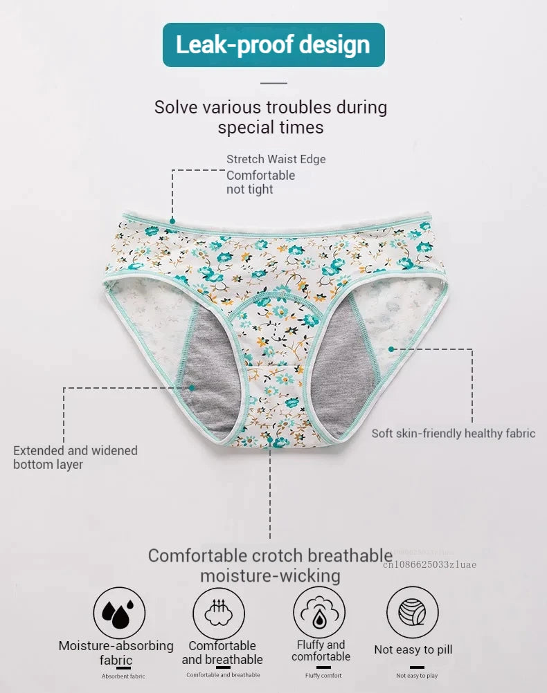 Menstrual Panties Leakproof Ladies Menstrual Pants Women's Cotton Briefs Teenager Student Mid Waist Panties for Menstruation.