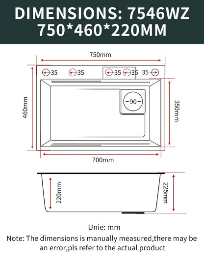 Waterfall Kitchen Sink Gold 304 Stainless Steel Modern Multifuctional Large Sink  Above Counter Apron Front Installation