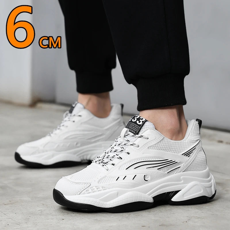 6CM Man Hidden Elevator Shoes Breathable Mesh Sneakers Anti-Slip Thick Sole Comfortable Casual Athletic Sports for Men Non-Slip.