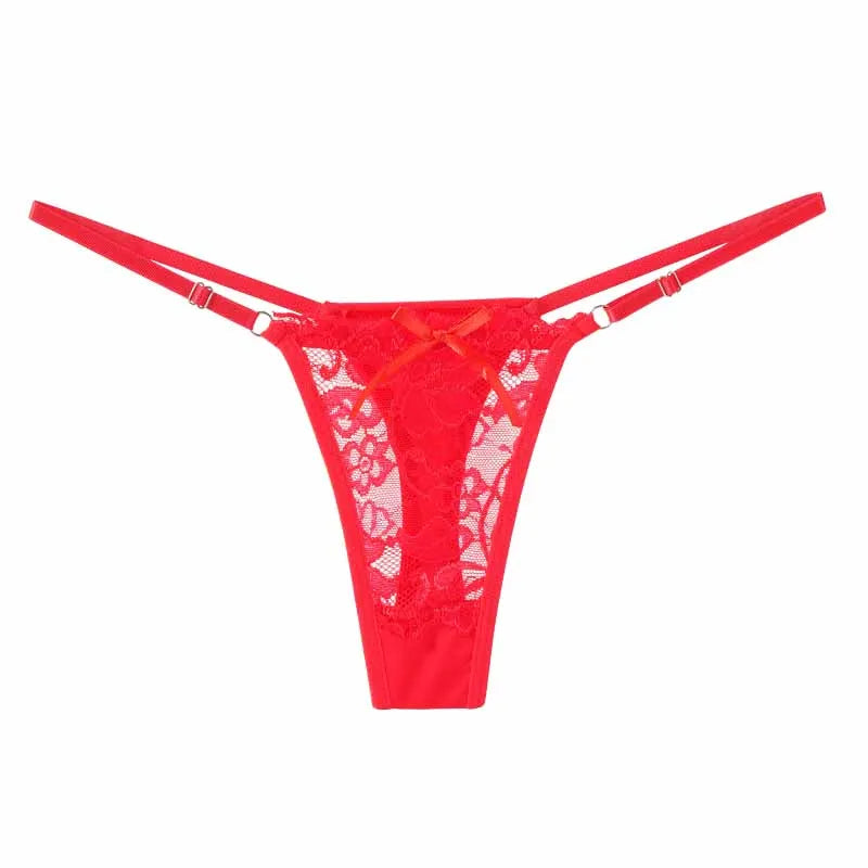 Sexy Lace Adjustable Thongs for Women Low Rise Hollow Out Briefs Female Breathable Underpants Perspective Sexy Lingerie.