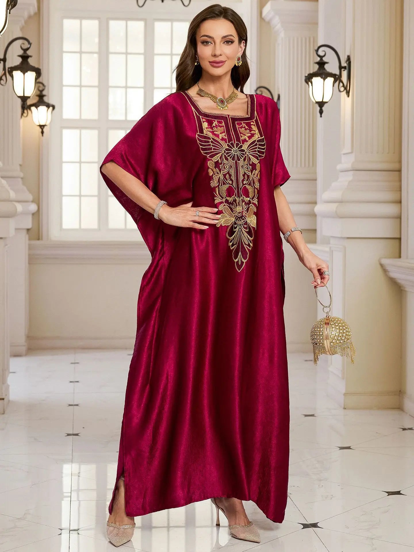 Frauen bestickte lange Kaftane Plus Size Kaftan Kleider Strand Badeanzug Cover Up Moomoo Kleid marokkanische Robe.