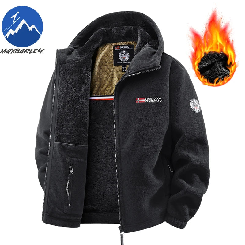 Maxbarley Brand Winter Fleece Jacket Men Casual Thickened Wool Coat Athleisure Design Warm Fashion Hooded Jackets Snow Ski Suit.
