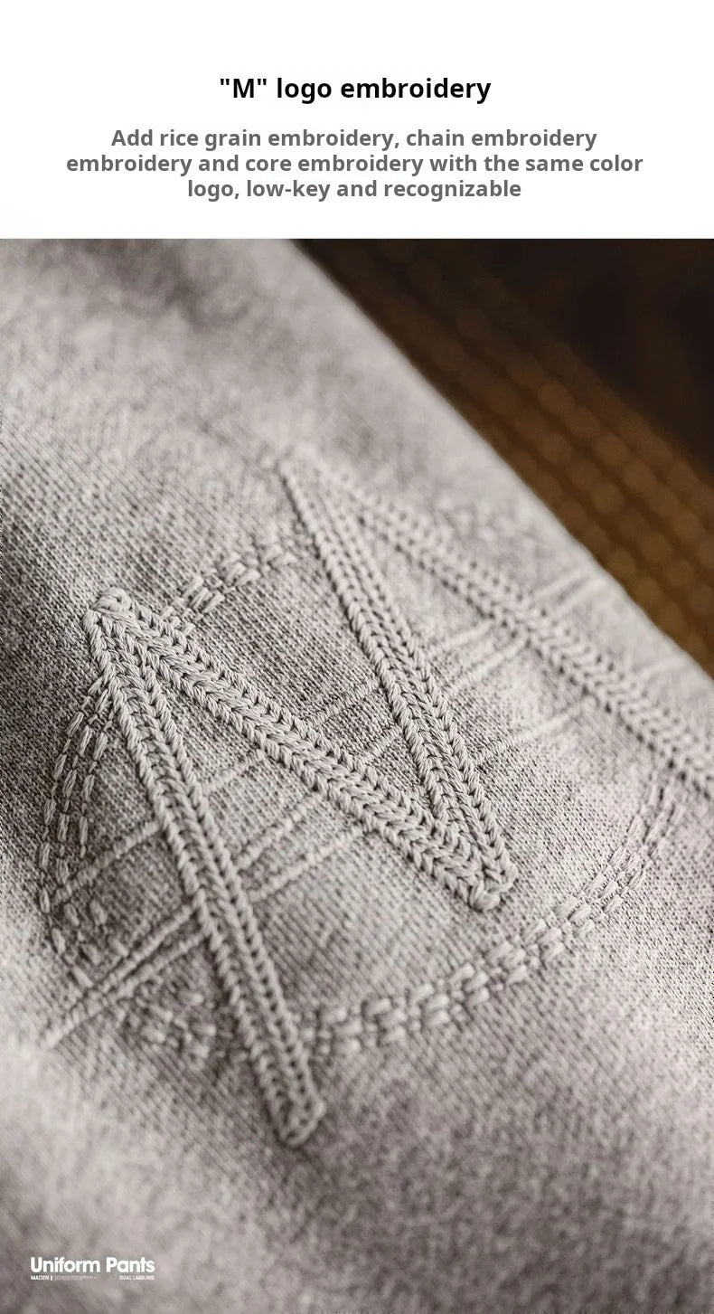 Maden Men's Men's Jogger Pants Embroidered Straight-Leg Sweatpants Elastic Waist Cuffed Casual Training Trousers for Fall Winter.