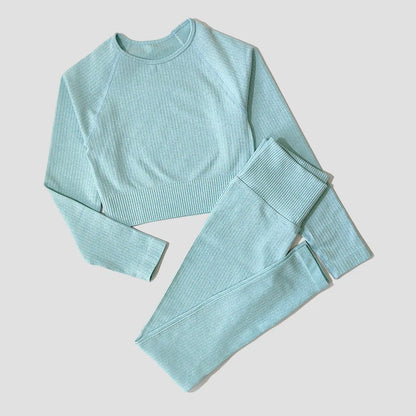 Women's Sportswear Yoga Set Workout Clothes Athletic Wear Sports Gym Legging Seamless Fitness Bra Crop Top Long Sleeve Yoga Suit