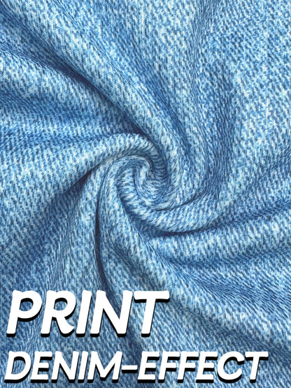 Plus Size High Waisted Skinny Jeans Faux Denim Printed Stretch Leggings Distressed Effect Women's Comfortable Fit Stretchy Pants.