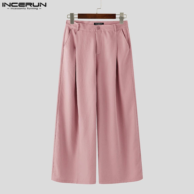 INCERUN Summer Men's Sets Solid Color Sleeveless Tops Tee Buttons Summer Long Pants Male Two-piece Suits Streetwear 2PCS S-5XL.