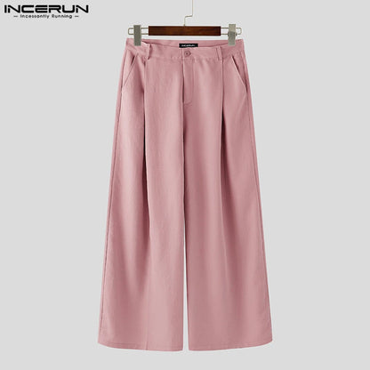 INCERUN Summer Men's Sets Solid Color Sleeveless Tops Tee Buttons Summer Long Pants Male Two-piece Suits Streetwear 2PCS S-5XL.