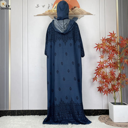 2025 Women Long Sleeves Dress Cotton Ramadan Abaya with Two Hats Muslim Women's Kaftan Dress Dubai Turkey Islam Prayer Clothing.