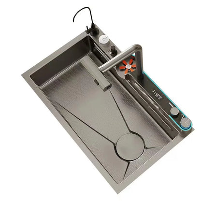 Digitalanzeige, Wasserfall, Einzelschlitz, Nano-Spüle aus Edelstahl 304, Geschirrspülen, Küche, multifunktionales Gemüsewaschbecken