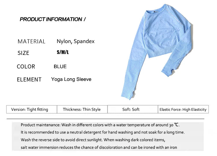 Women Seamless Long Sleeve Crop Top Yoga Shirts with Thumb Hole Running Fitness Workout Gym Sports Top Shirts Sportswear.