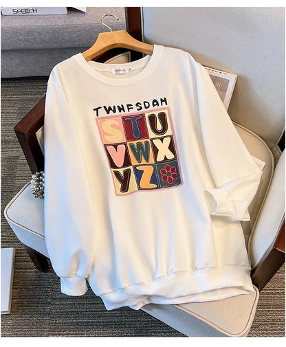 175 kg Plus Größe Damen Büste 170 Frühling Herbst lose Langarm Druck Brief Pullover Sweatshirts 4XL 5XL 6XL 7XL 8XL 9XL.