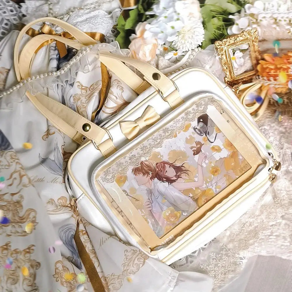 Y2K Cute Bow Ita Bag Girl Transparent Messenger Bag Women Fashion Shoulder Crossbody Bag Ladys DIY Badge Tote Bag Lolita Handbag.