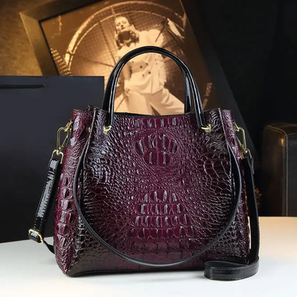 Genuine Leather Women Handbags New Tote Bag Fashion Crocodile Print Bucket Bag Retro Shoulder Messenger Bags Trend 2025.