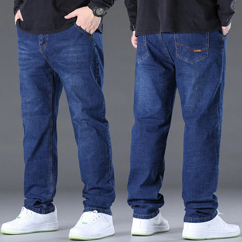 Herren-Jeanshose, große Größe 50, hochelastischer Denim-Stoff, große Hose für 45–150 kg, Jeans, Hombre, weites Bein, Pantalon Homme.