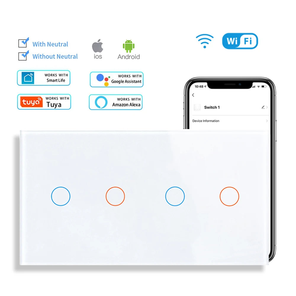 SRAN Smart Switch mit Wandsteckdose 16A EU, Tuya Smart Life Home Touch Sensor WiFi Lichtschalter Weiß