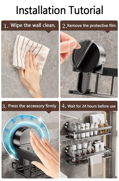 Kein Bohren, Saugnapf, selbstklebendes Badezimmerregal, Badezimmerregal, Toilette, Aluminium-Hängeregal, Badezimmer-Organizer, zum Aufhängen an der Wand