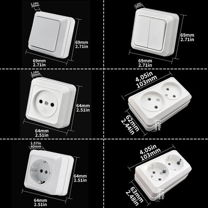 WESA Weiße Wandsteckdose, EU-Standard, Steckdose, Boden, Vintage-Oberfläche, Steckdose, Stecker, flammhemmender Kunststoff.