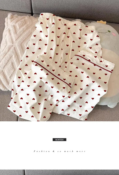 Neue Frühling und Herbst Damen Ins Stil Pyjamas Homewear Set Mädchen Gedruckt Liebe Lange Ärmeln Unterwäsche Pyjamas Homewear Set.