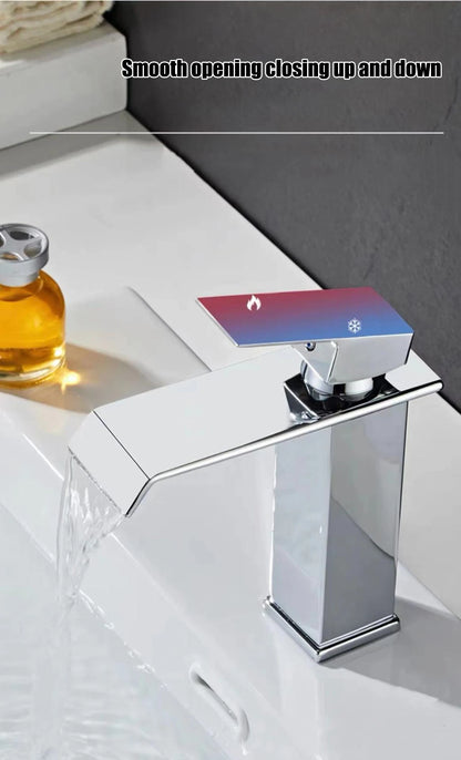 Black waterfall hot and cold faucet wash basin countertop basin bathroom cabinet splash proof basin faucet kitchen