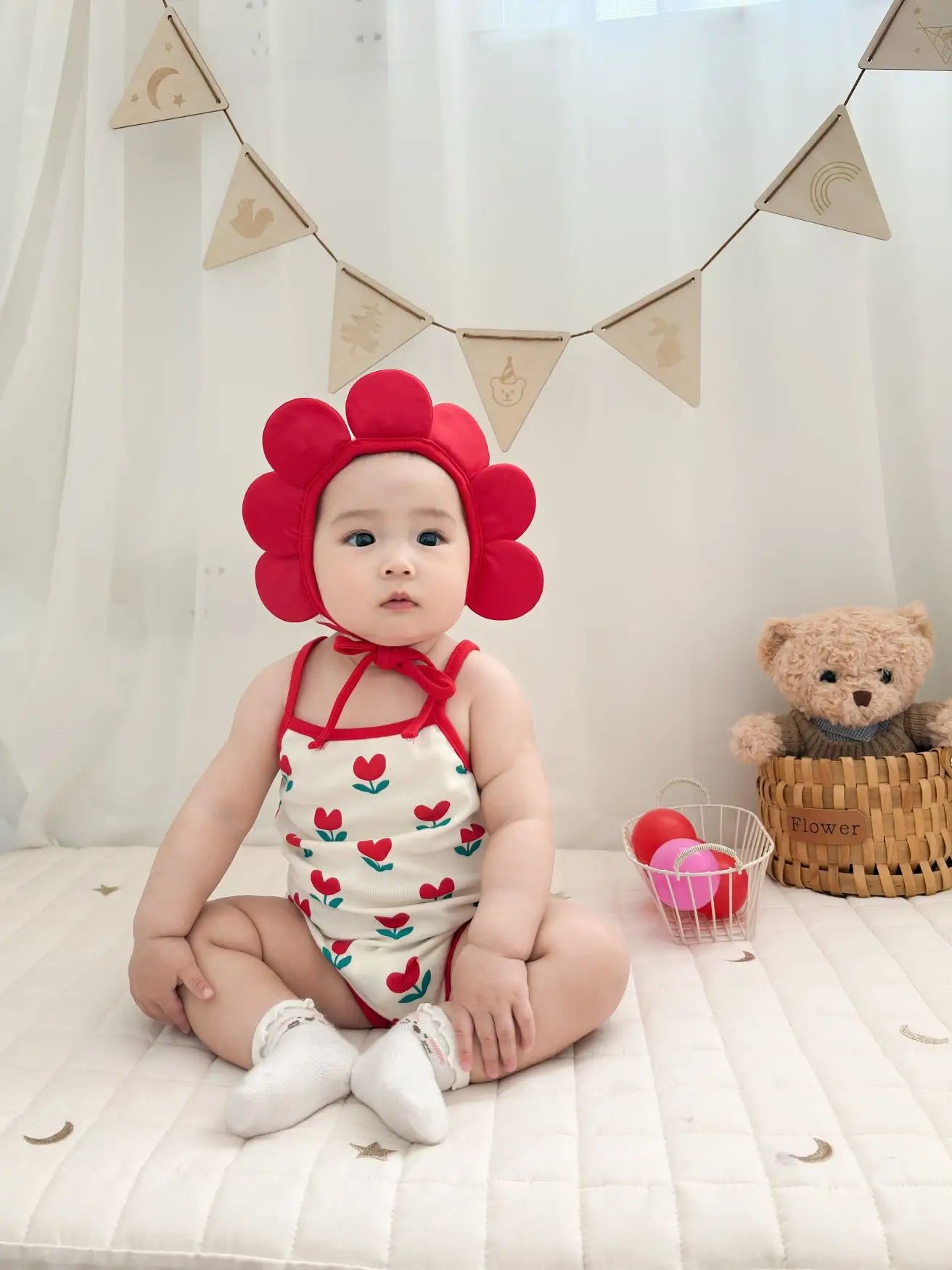 Baby Ein Stück Kleidung 2025, Sommer Koreanische Baby Body Ins Blume Voll Gedruckt Baby Sling Klettern Kleidung Mit Hut.