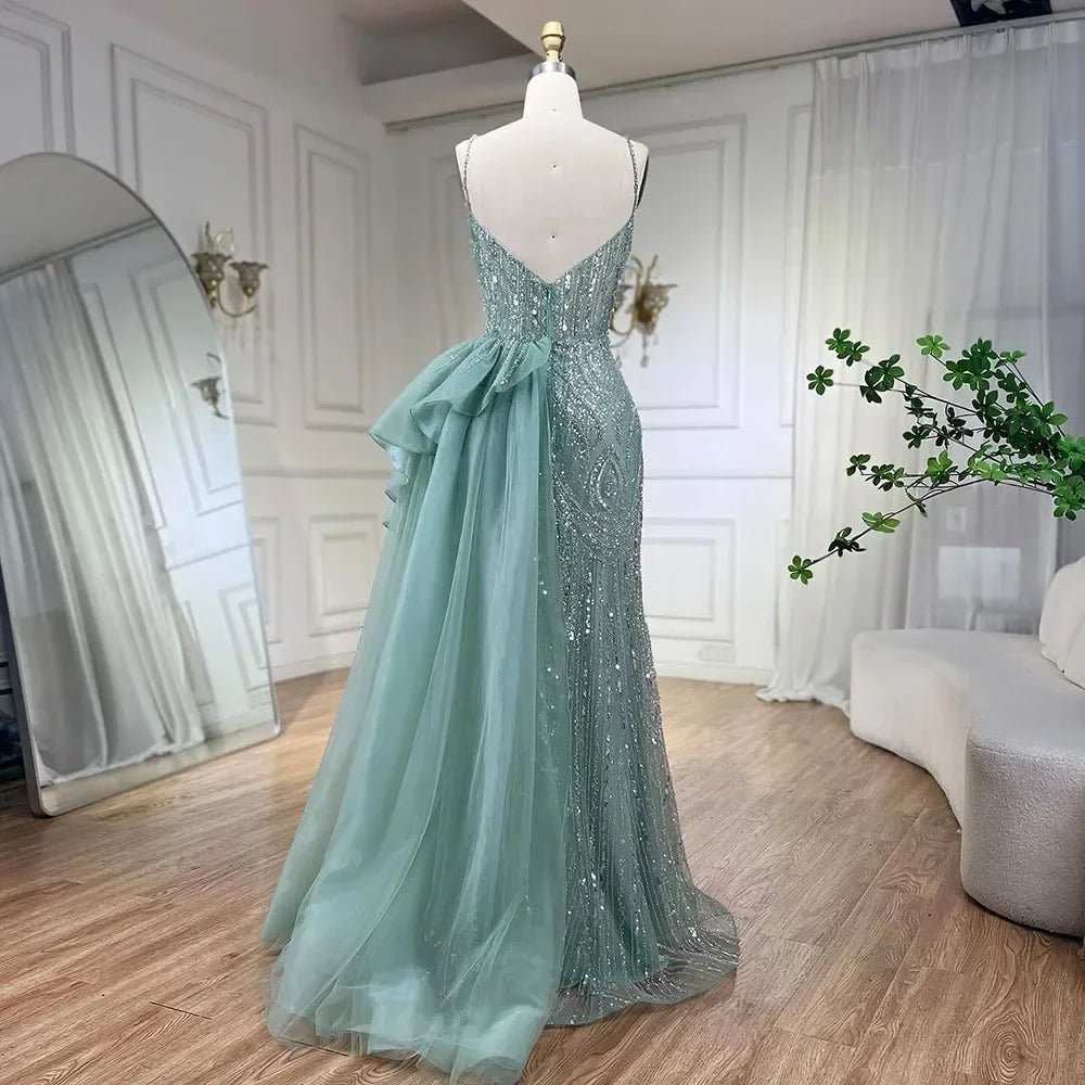SERENE HILL Maßgeschneiderte 2025, türkisfarbene Spaghettiträger, luxuriöse Perlen-Abendkleider, Meerjungfrau, Schlitz, Überrock, Party, GLA 72378.