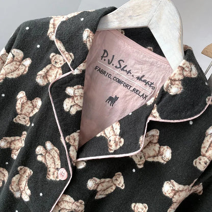 2025 New Pajamas Suit Cotton 2 Piece Set Women Print Cartoon Nightwear Long Sleeve Trousers Set Autumn Loungewear Home Clothes