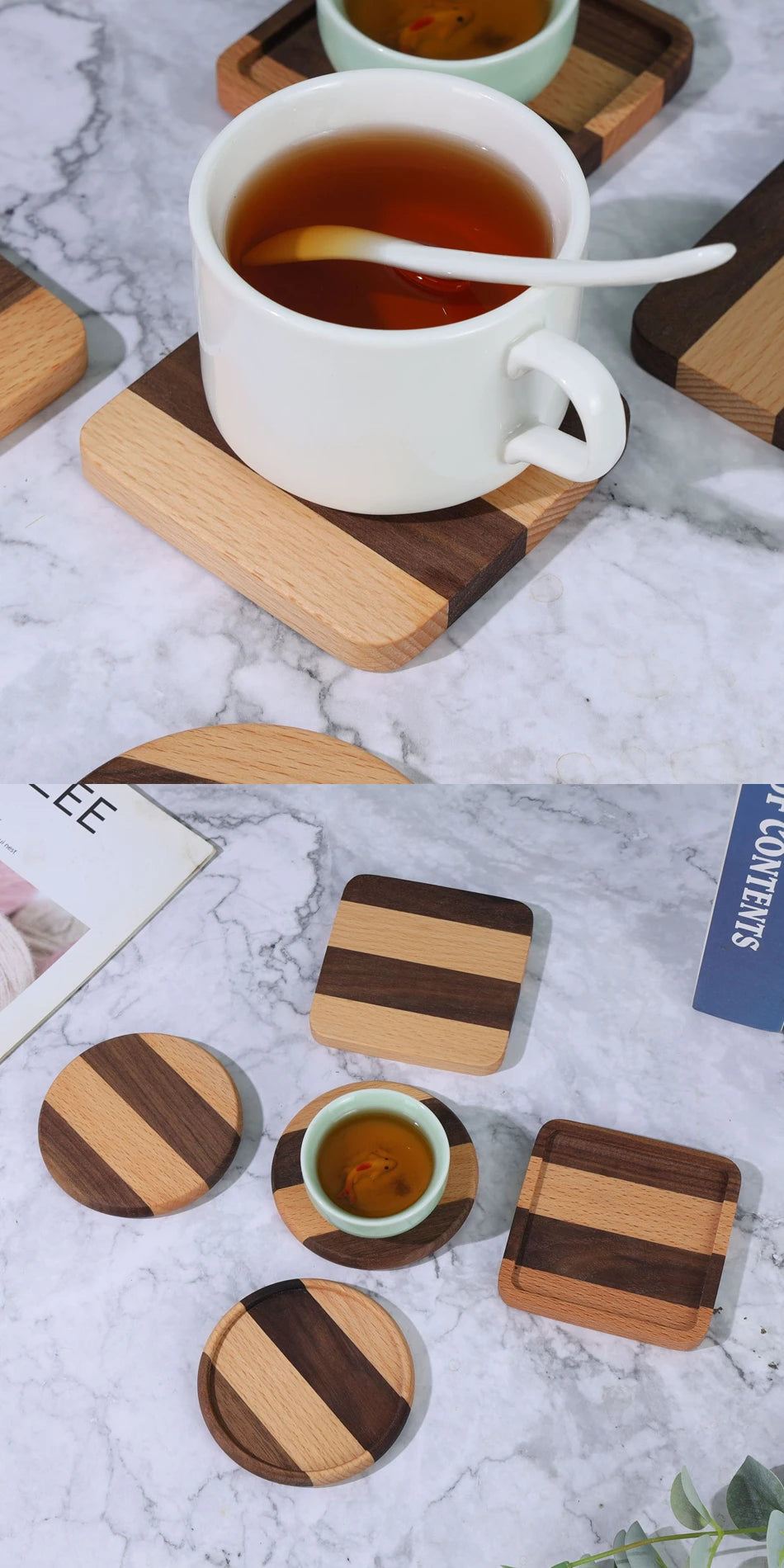 TIME OWNER Tea Coffee Cup Pad Placemats Decor Walnut Beech Wood Coasters Durable Heat Resistant Square Drink Mat Bowl Teapot.