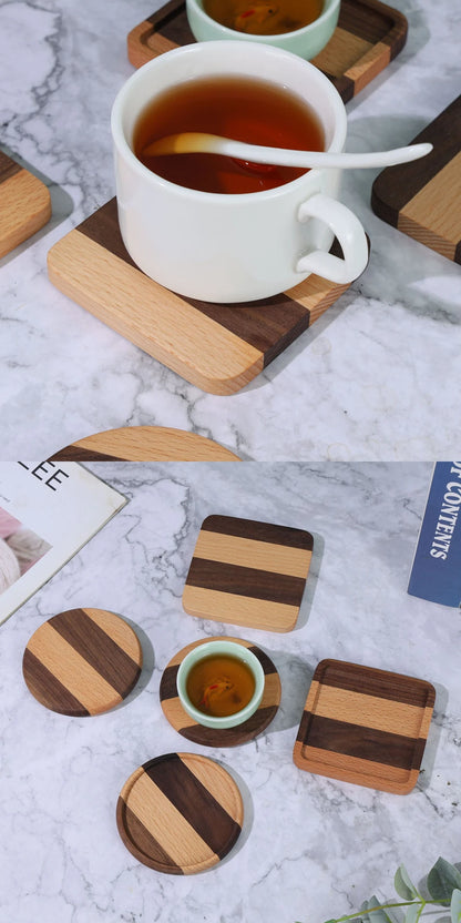 TIME OWNER Tea Coffee Cup Pad Placemats Decor Walnut Beech Wood Coasters Durable Heat Resistant Square Drink Mat Bowl Teapot.